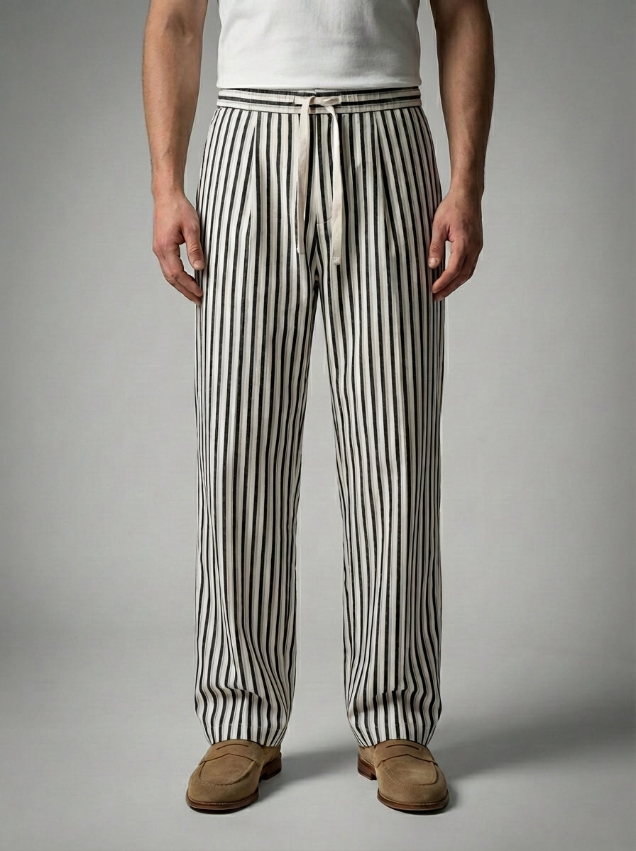 Men's Striped Drawstring Wide Leg Trousers