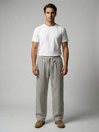 Men's Striped Drawstring Wide Leg Trousers