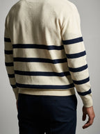 Men's Striped Knit Long Sleeve Polo Shirt