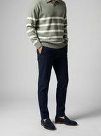 Men's Striped Knit Long Sleeve Summer Polo Shirt