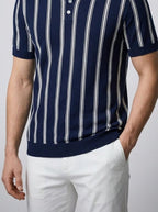 Men's Striped Knit Spread Collar Summer Polo Shirt