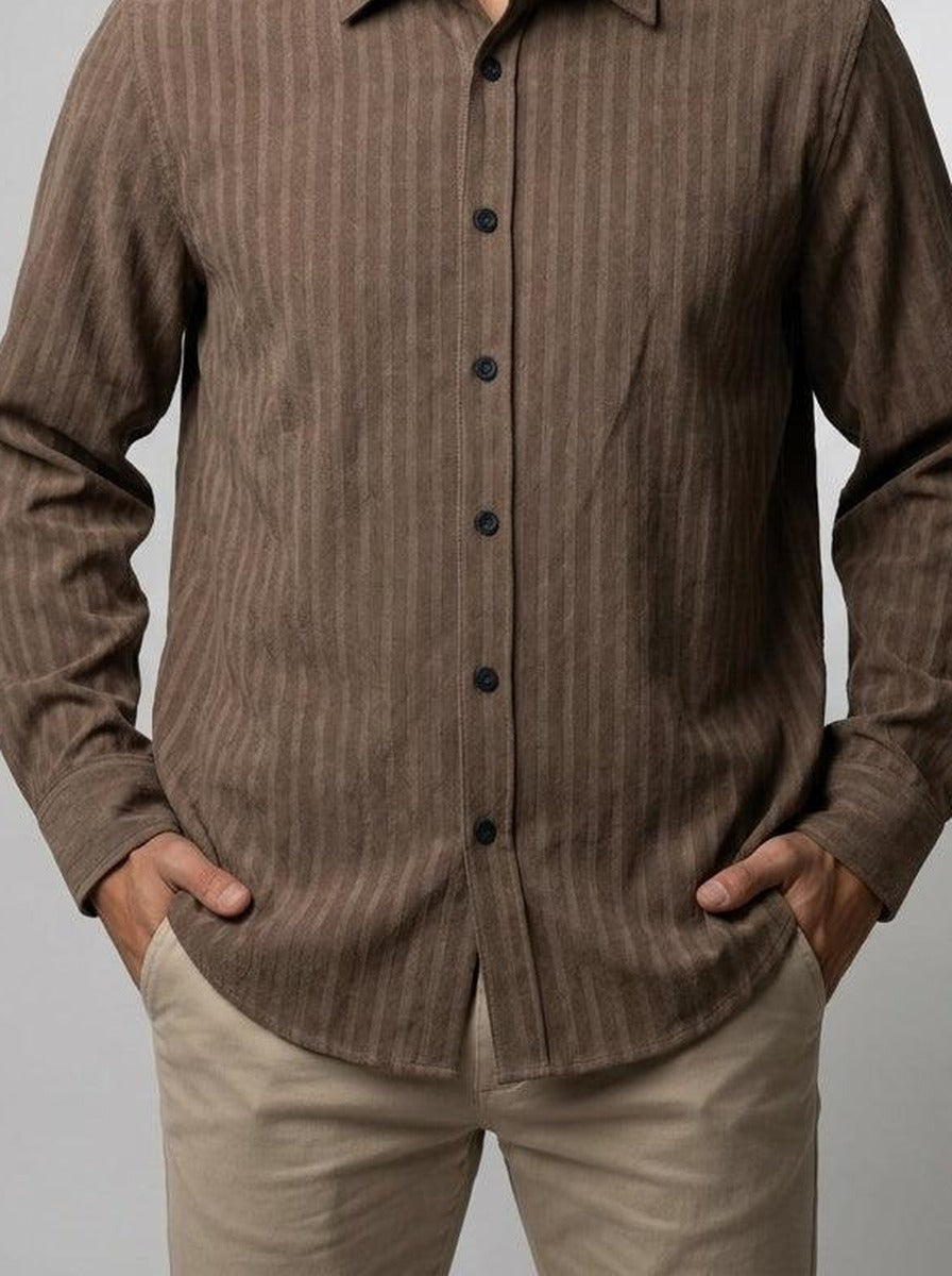 Men's Striped Long Sleeve Point Collar Shirt