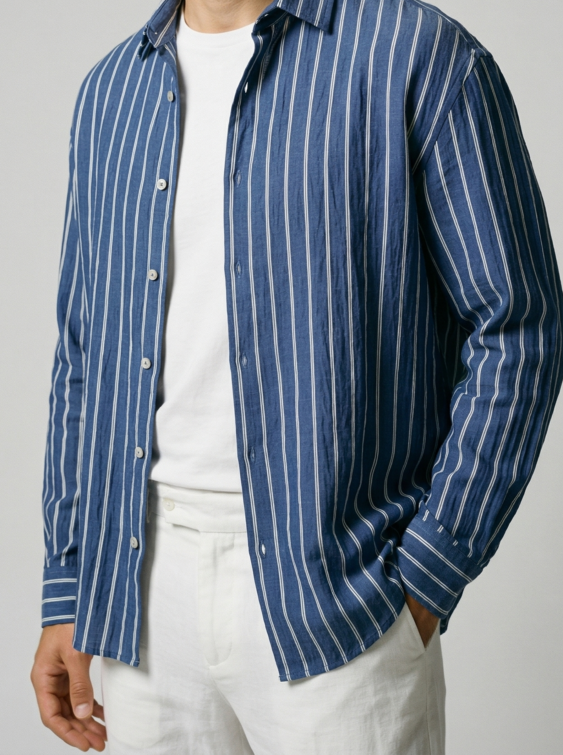 Men's Striped Long Sleeve Spread Collar Oversized Shirt