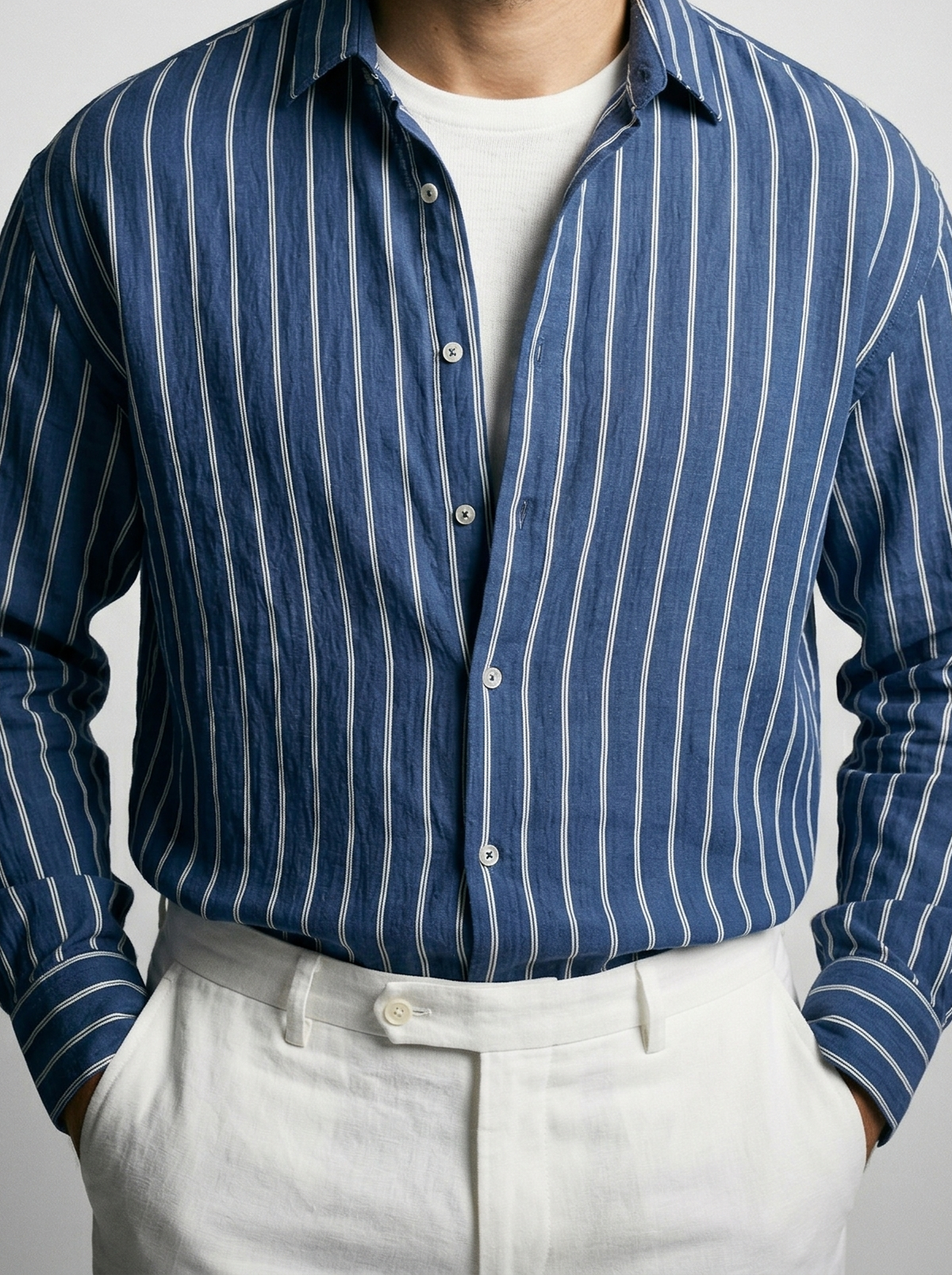 Men's Striped Long Sleeve Spread Collar Oversized Summer Shirt