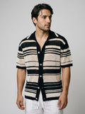 Men's Striped Mesh Knit Camp Collar Shirt