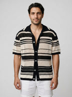Men's Striped Mesh Knit Camp Collar Shirt
