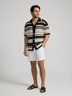 Men's Striped Mesh Knit Camp Collar Shirt