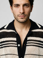 Men's Striped Mesh Knit Camp Collar Shirt