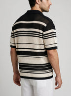 Men's Striped Mesh Knit Camp Collar Shirt