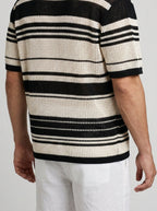 Men's Striped Mesh Knit Camp Collar Short Sleeve Summer Shirt