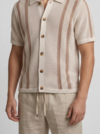 Men's Striped Open Weave Knit Button Down Shirt