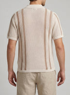 Men's Striped Open Weave Knit Button Down Shirt