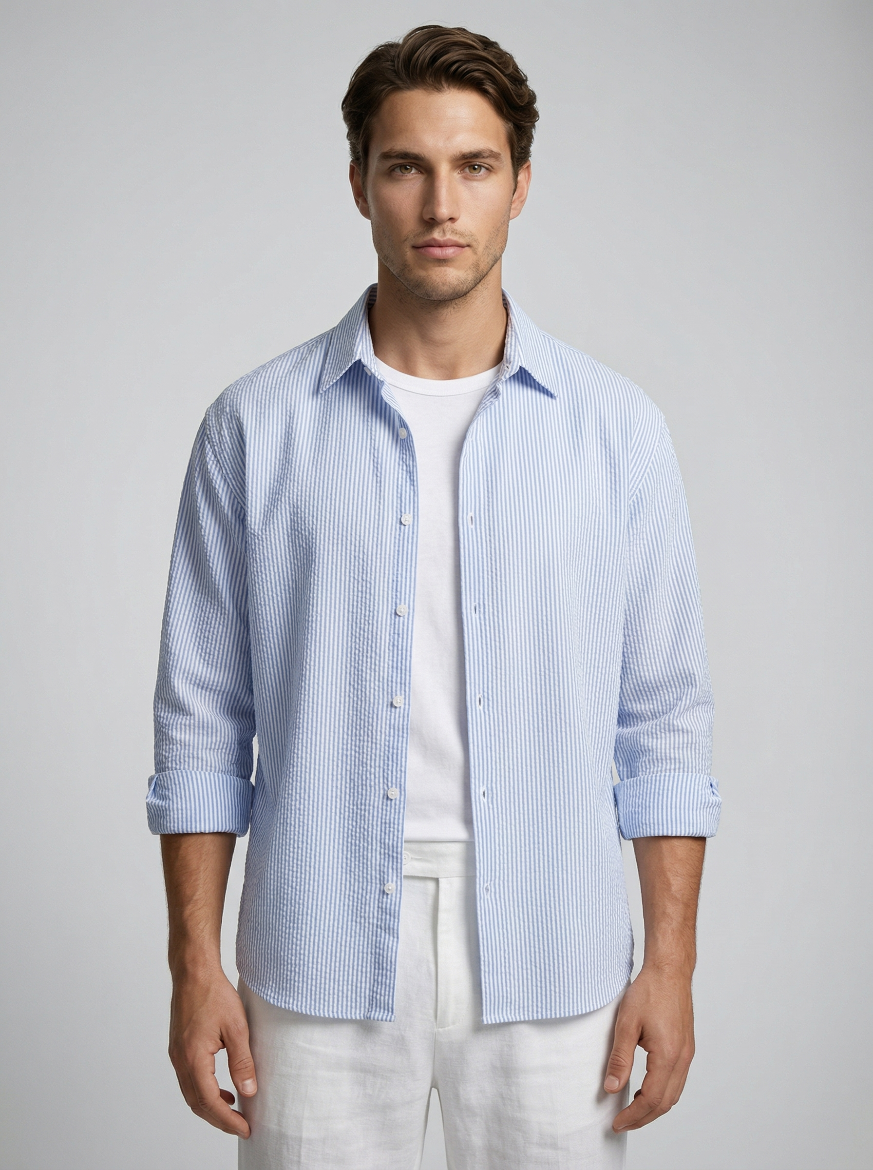 Men's Striped Seersucker Cotton Oversized Shirt