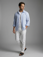 Men's Striped Seersucker Cotton Oversized Shirt