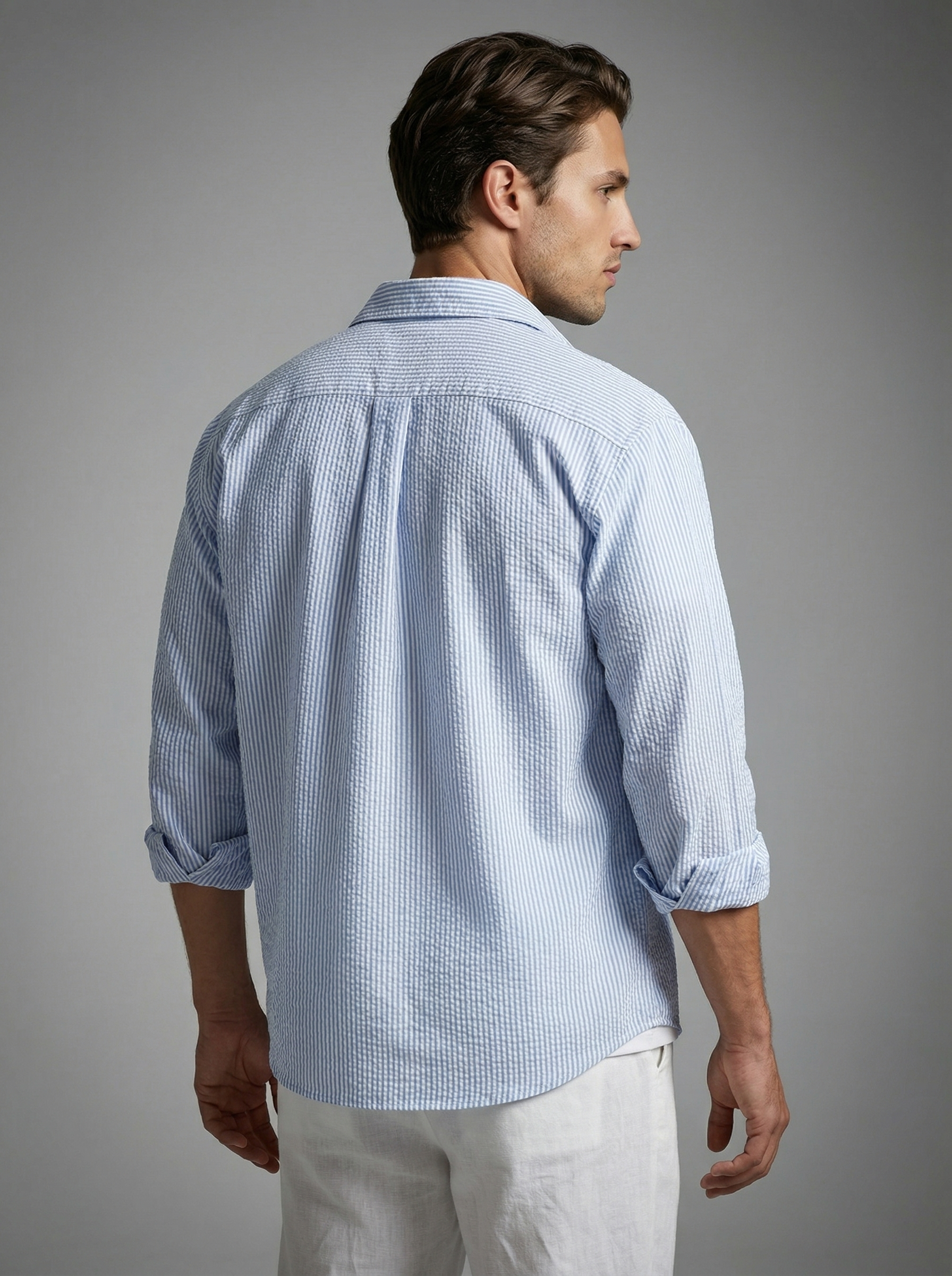 Men's Striped Seersucker Cotton Oversized Shirt