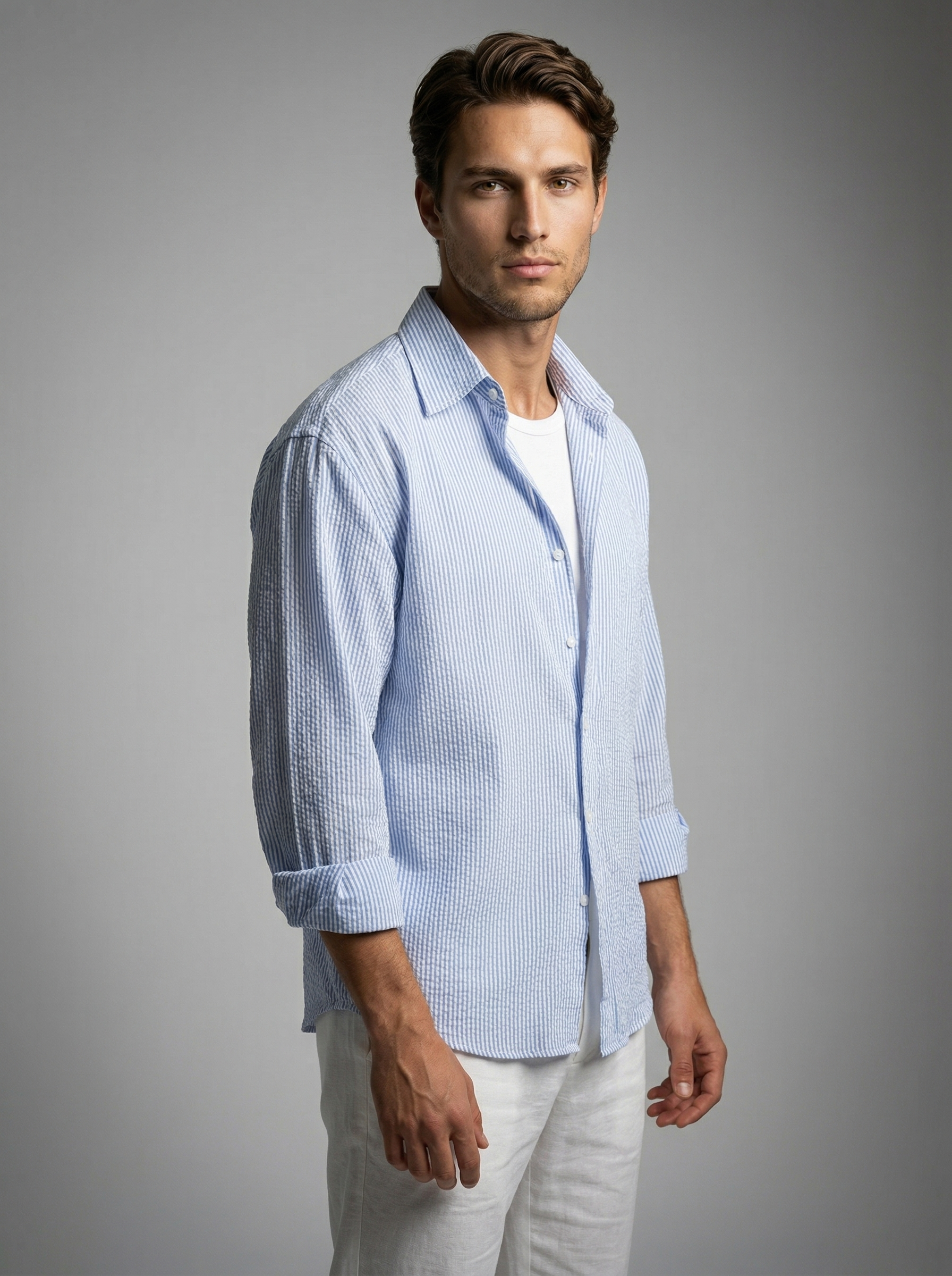 Men's Striped Seersucker Cotton Oversized Shirt