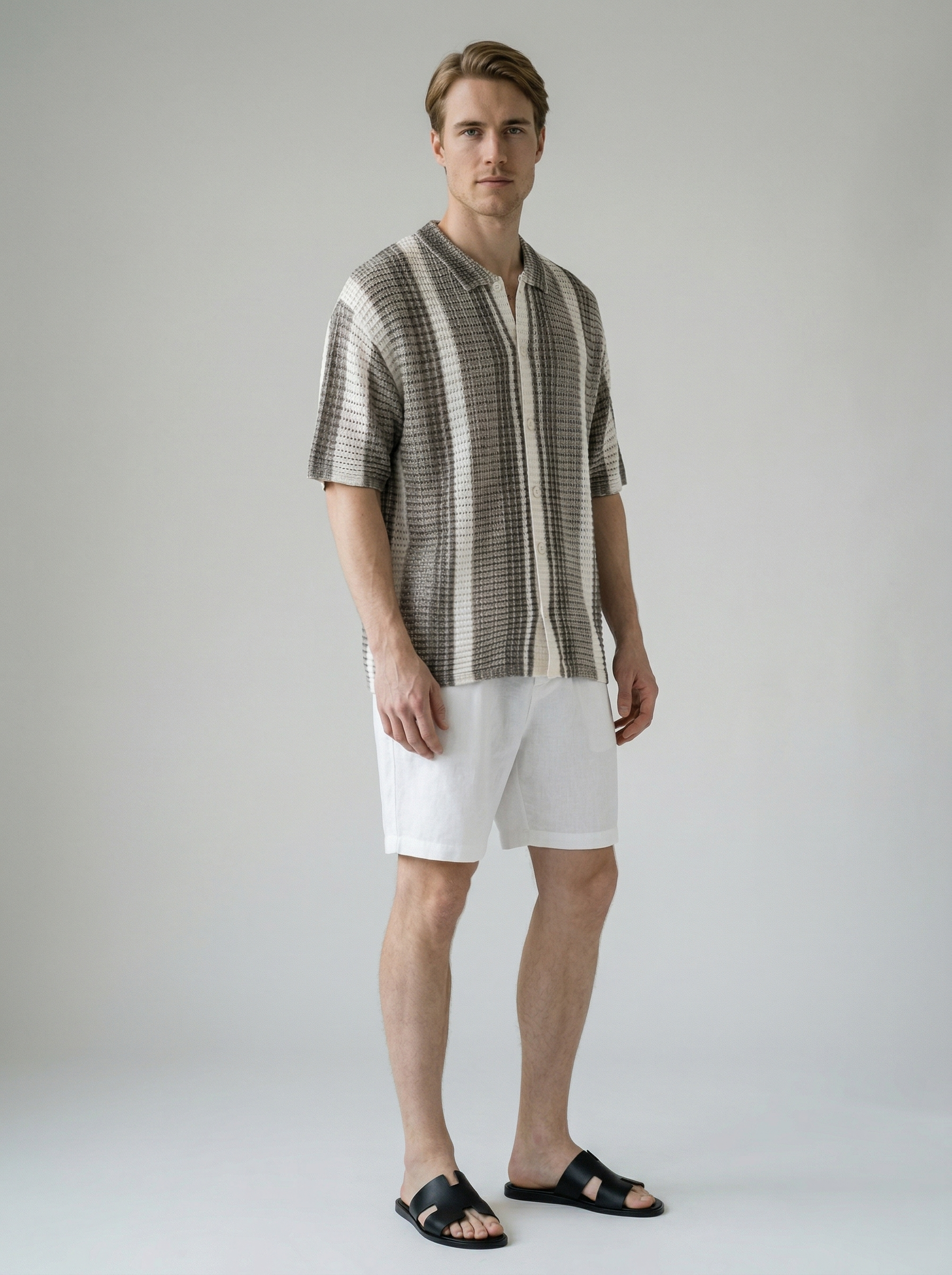 Men's Waffle Knit Oversized Camp Collar Shirt