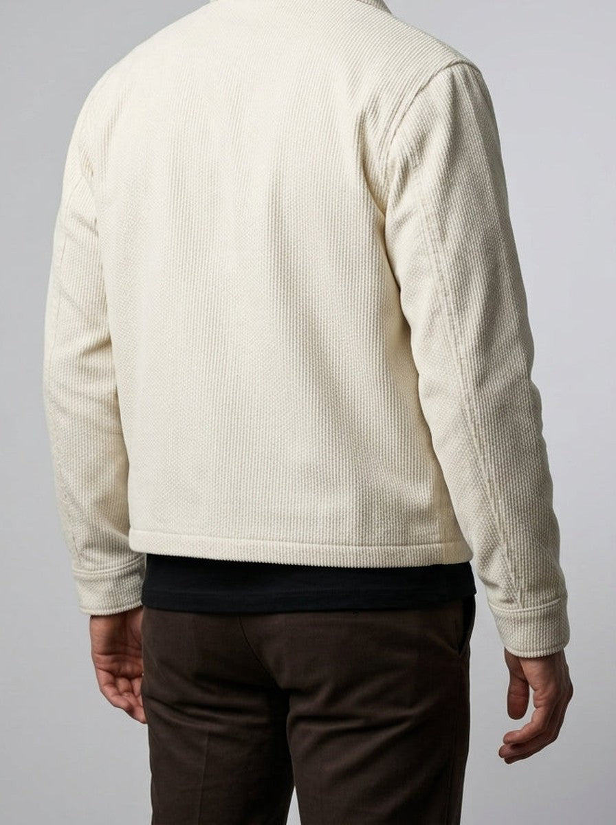 Men's Waffle Knit Point Collar Full Zip Jacket