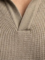 Men's Waffle Knit Slim Fit Long Sleeve Polo Shirt