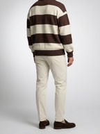 Men's Wide Stripe Knit Long Sleeve Summer Polo Shirt