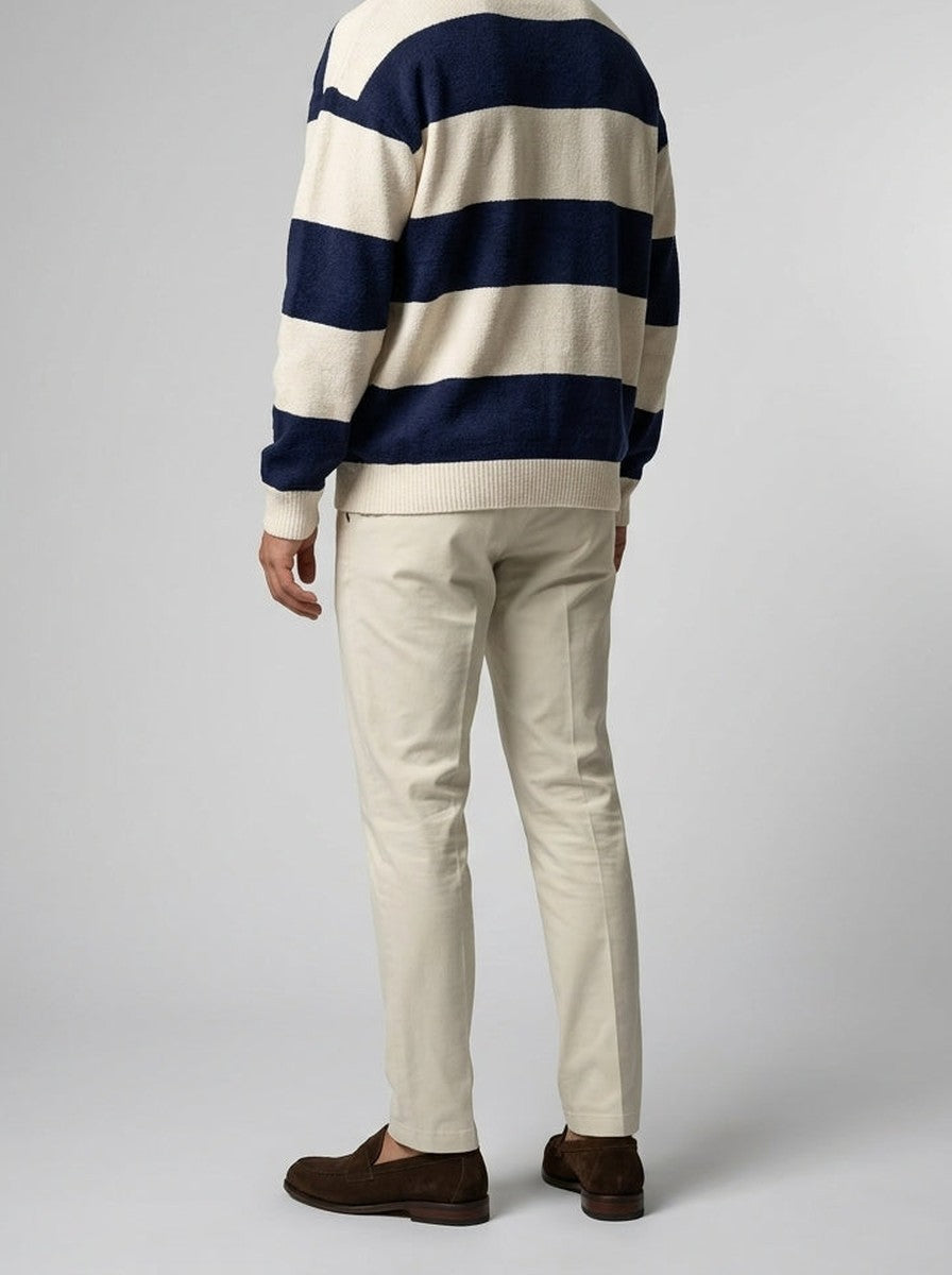 Men's Wide Stripe Knit Long Sleeve Summer Polo Shirt