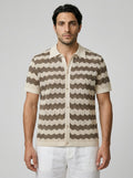 Men's Zigzag Crochet Knit Camp Collar Shirt