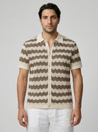 Men's Zigzag Crochet Knit Camp Collar Shirt