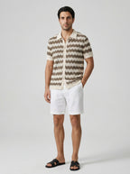 Men's Zigzag Crochet Knit Camp Collar Shirt