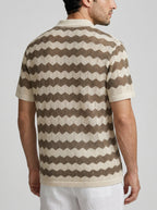 Men's Zigzag Crochet Knit Camp Collar Shirt