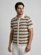Men's Zigzag Crochet Knit Camp Collar Shirt
