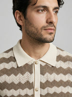 Men's Zigzag Crochet Knit Camp Collar Shirt
