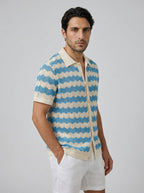Men's Zigzag Crochet Knit Camp Collar Shirt