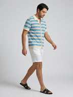 Men's Zigzag Crochet Knit Camp Collar Shirt