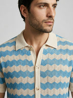 Men's Zigzag Crochet Knit Camp Collar Shirt