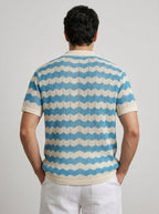 Men's Zigzag Crochet Knit Camp Collar Shirt