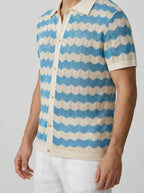 Men's Zigzag Crochet Knit Camp Collar Short Sleeve Summer Shirt