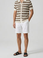 Men's Zigzag Crochet Knit Camp Collar Short Sleeve Summer Shirt