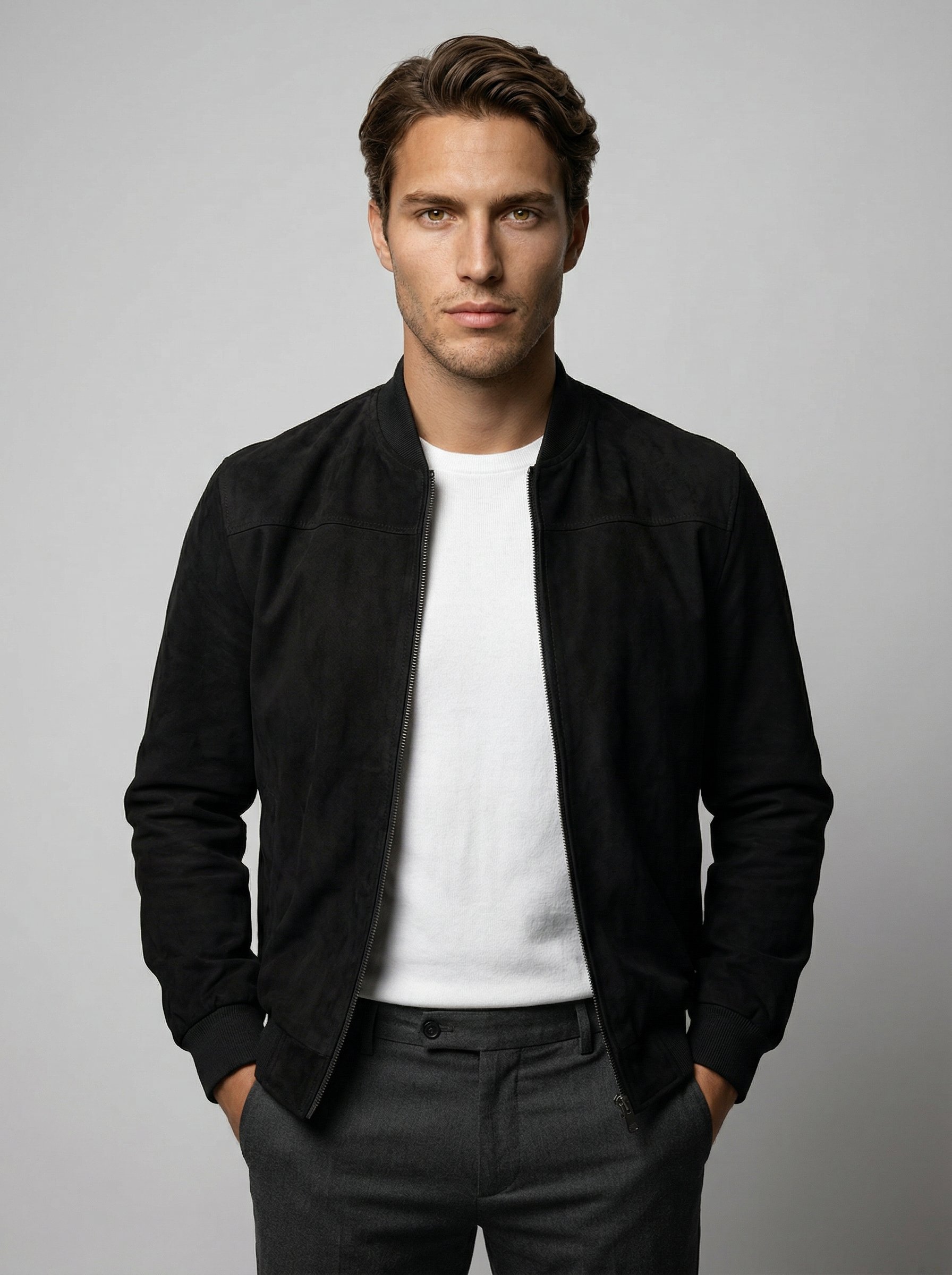 Men's Zip Front Stand Collar Flight Jacket