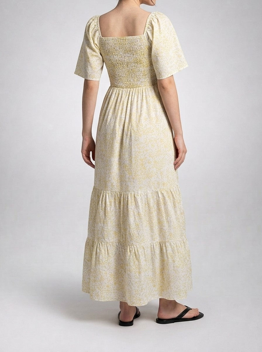 Women's Floral Sweetheart Neck Flutter Sleeve Tiered Summer Maxi Dress