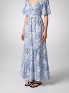 Women's Floral Sweetheart Neck Flutter Sleeve Tiered Summer Maxi Dress
