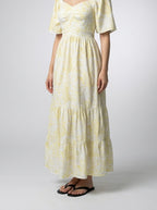 Women's Floral Sweetheart Neck Flutter Sleeve Tiered Summer Maxi Dress