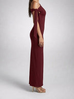 Women's One-Shoulder Draped Asymmetric Occasion Maxi Dress