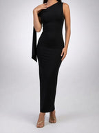 Women's One-Shoulder Draped Asymmetric Occasion Maxi Dress