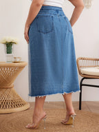 Women’s Paneled Midi Skirt with Frayed Seams