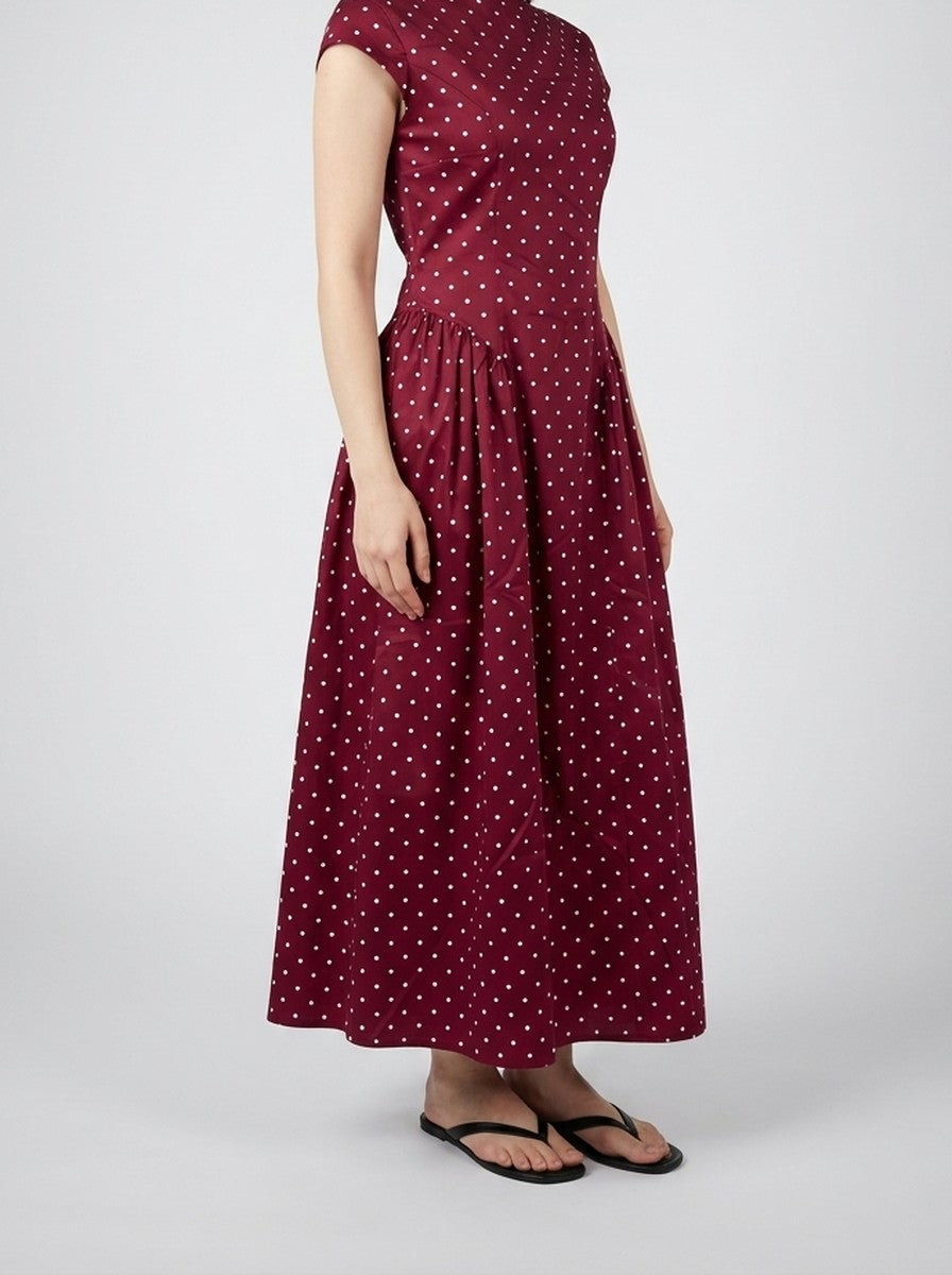 Women's Polka Dot Round Neck Cap Sleeve A-Line Summer Maxi Dress