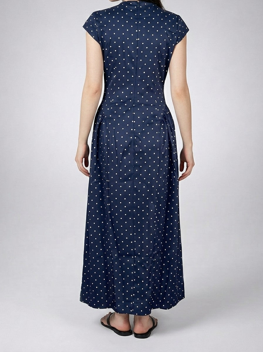 Women's Polka Dot Round Neck Cap Sleeve A-Line Summer Maxi Dress