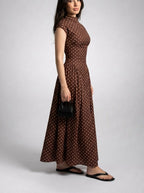 Women's Polka Dot Round Neck Cap Sleeve A-Line Summer Maxi Dress