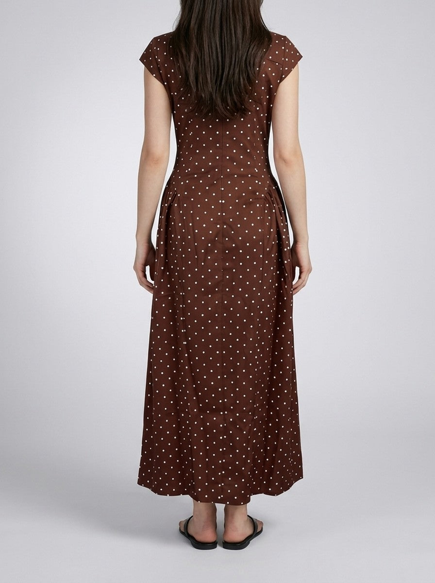 Women's Polka Dot Round Neck Cap Sleeve A-Line Summer Maxi Dress