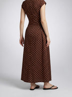 Women's Polka Dot Round Neck Cap Sleeve A-Line Summer Maxi Dress