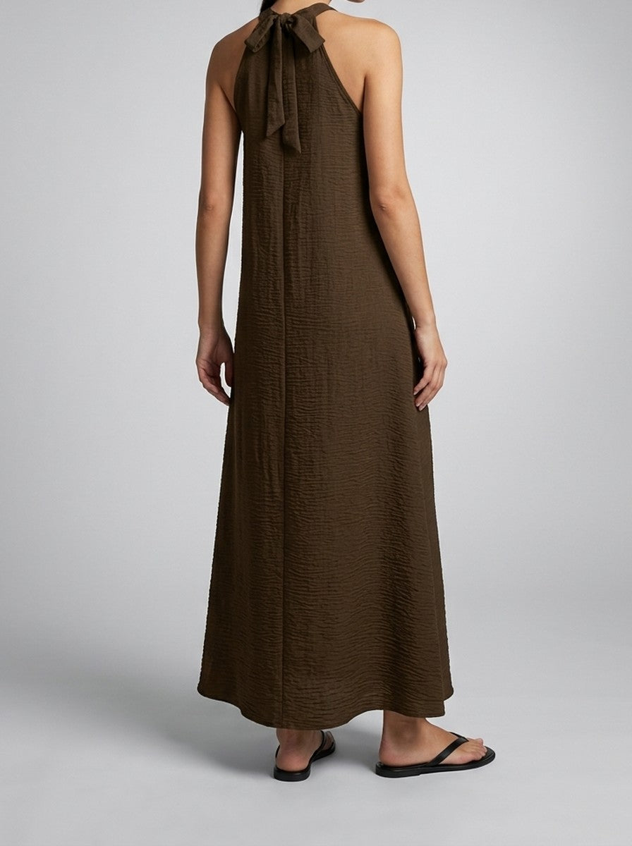 Women's Textured Halter Neck Sleeveless Summer Maxi Dress